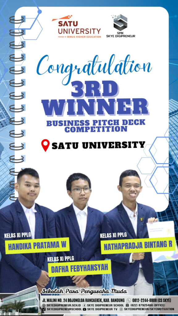 Prestasi Mengesankan! Tim XI PPLG Skye Digipreneur Juara 3 di Ajang Business Pitch Deck Competition 2025 🏆🔥💡