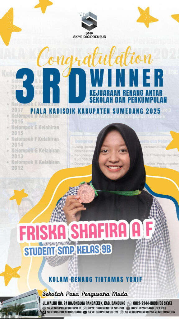 Student SMP Skye Digipreneur Torehkan Prestasi di Ajang Renang Antar Sekolah Kabupaten Sumedang 2025 🥉